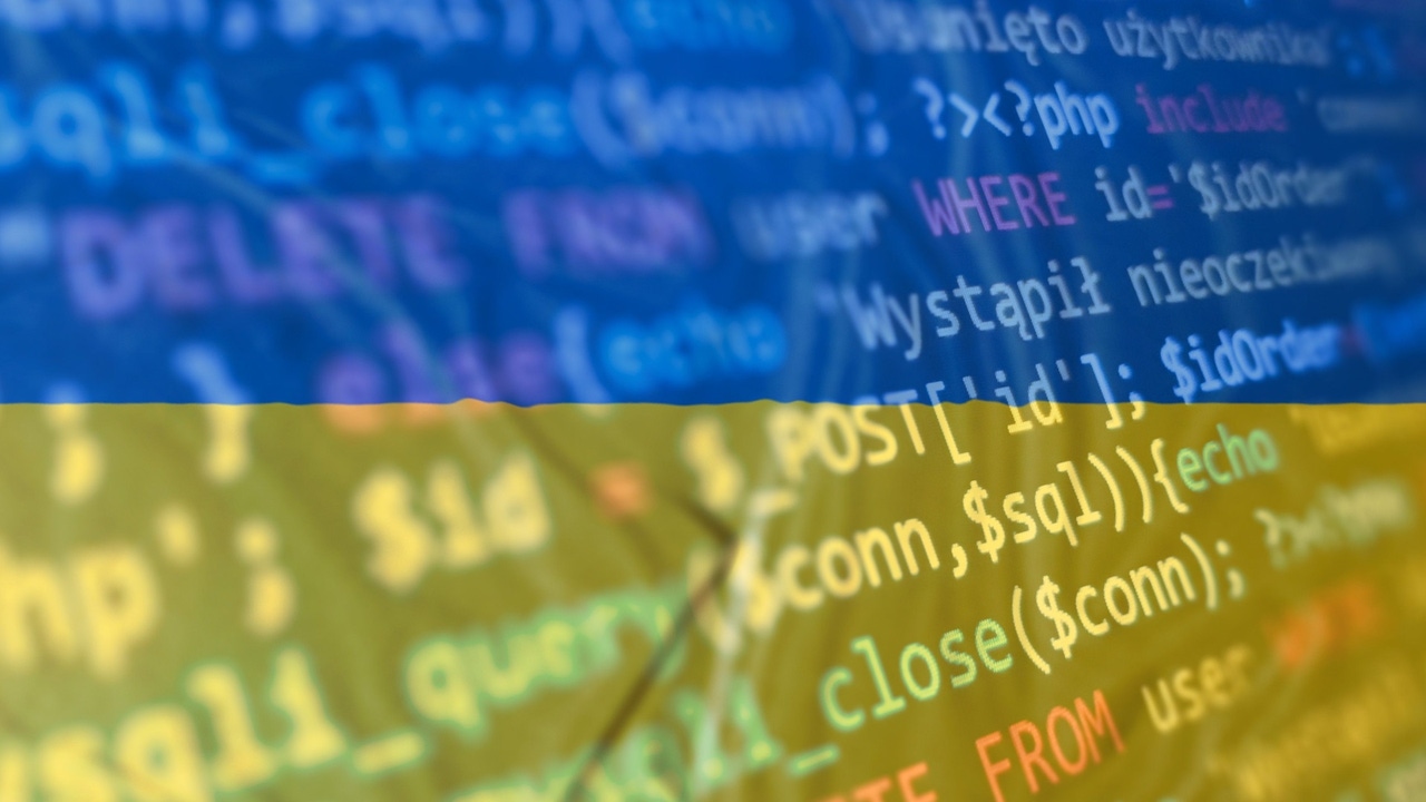 Computer code on Ukraine flag Computer code on Ukraine flag