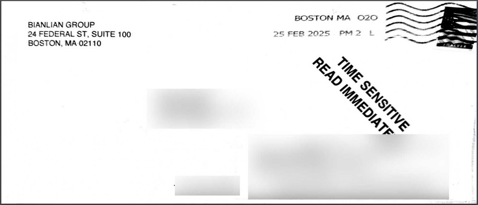 Envelope for fake BianLian ransom note