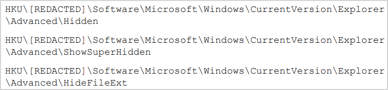 Modified Registry keys to hide specific files