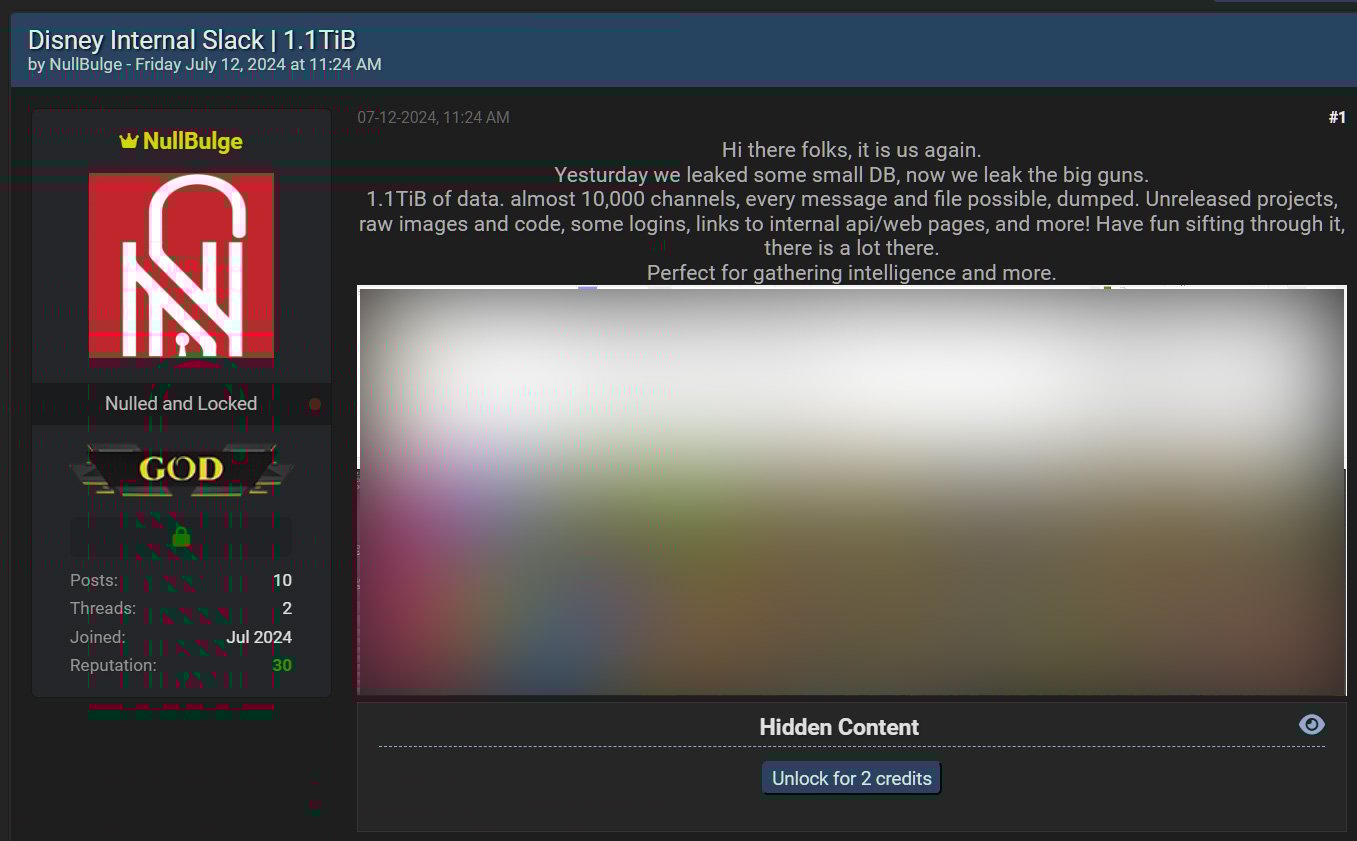 In July 2024, defendant contacted M.V. via email and the online messaging platform Discord, pretending to be a member of a fake Russia-based hacktivist group called “NullBulge.” The emails and Discord message contained threats to leak M.V.’s personal information and Disney’s Slack data. One message defendant sent to M.V. on July 8, 2024, threatened that in order to “ensure this information remains undisclosed, I need your cooperation,” and warned that if M.V. contacted anyone about the message, “we will drop our data publicly and loudly without so much as a warning.” Defendant also threatened that this would be a “major, major mistake” for M.V.’s “information and career at Disney.” Another email sent to M.V. on July 12, 2024, with the subject line “You sure that’s how you want to play?”, stated, in part, “Respond, do what we want, or end up on the net. Your choice. We will not contact you again.” On July 12, 2024, after M.V. did not respond to defendant’s threats, defendant publicly released the stolen Disney Slack files, as well as M.V.’s bank, medical, and personal information on multiple