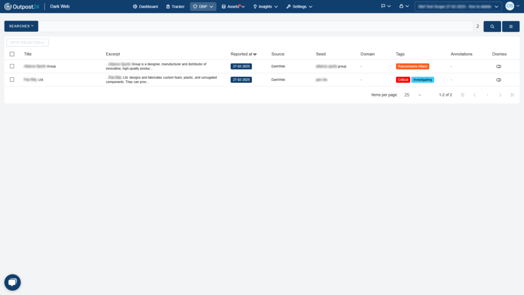 Keep track of mentions and pending investigations with Outpost24s EASM Platform