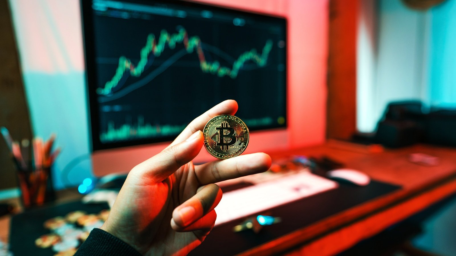 Hand holding a bitcoin
