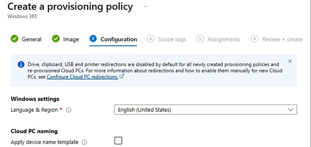 Intune admin center banner about new redirection defaults