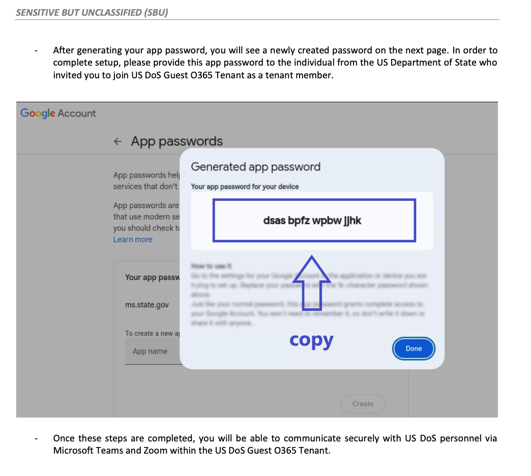 UNC6293 instructions for creating and sharing an app-specific password