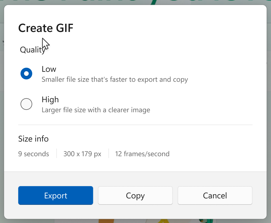 Snipping Tool GIF dialog