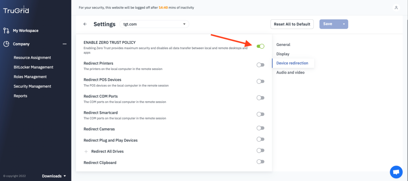 Figure 1: TruGrid Dashboard – Enable Zero Trust Policy