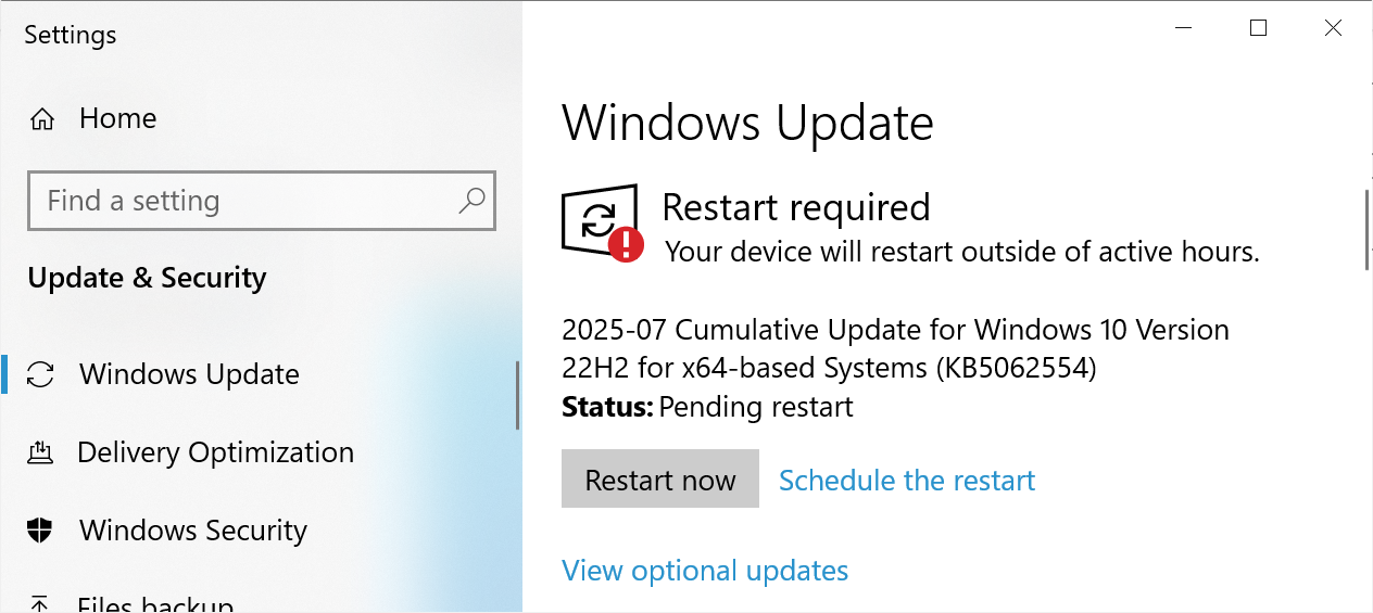 Windows 10 KB5062554 update