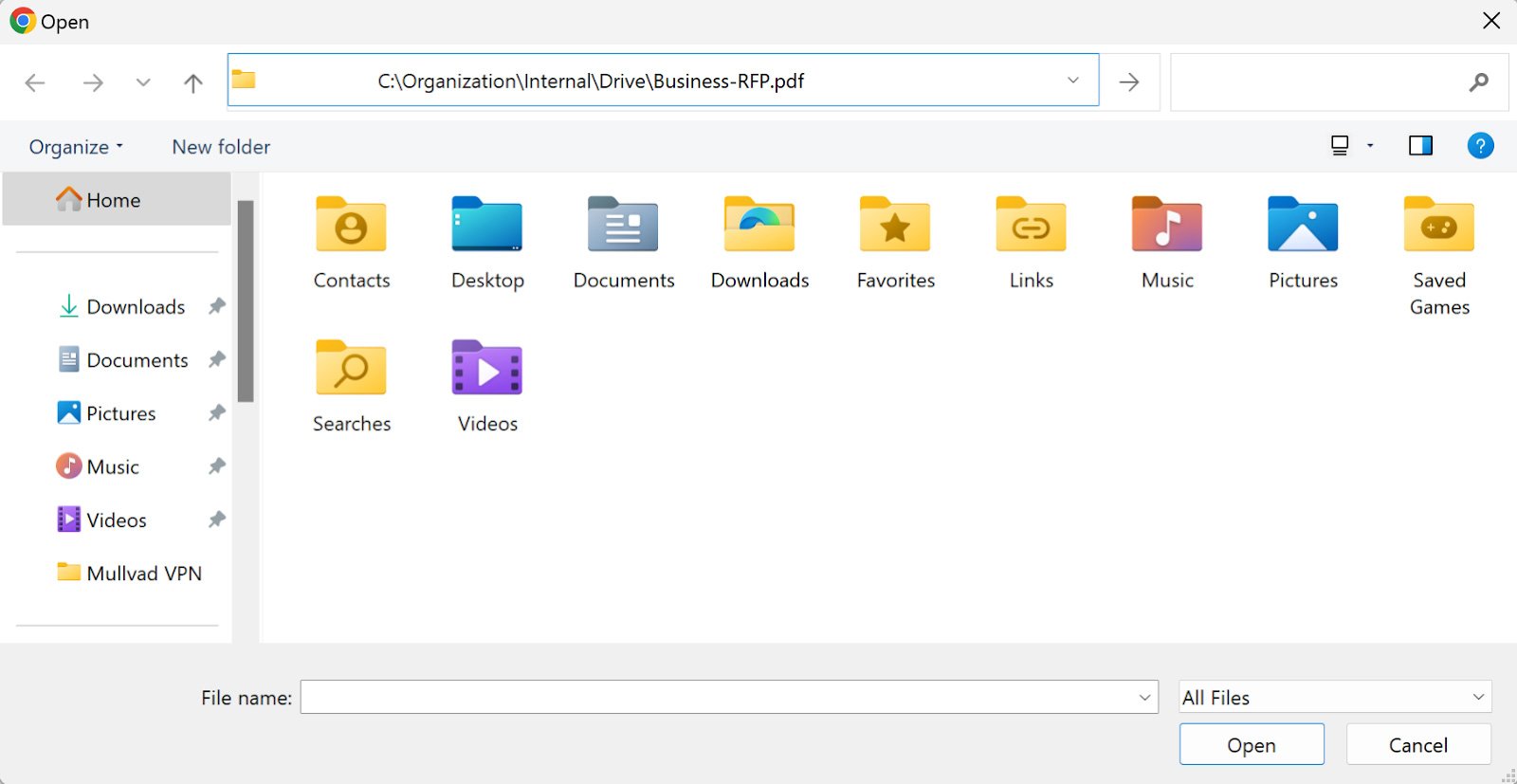File Explorer, opened by a Chrome tab.