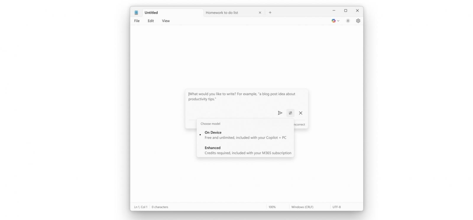 Notepad on Copilot+ PC