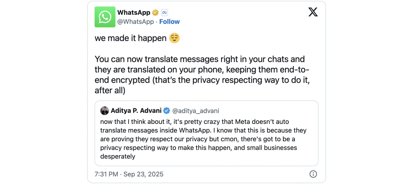 WhatsApp translation