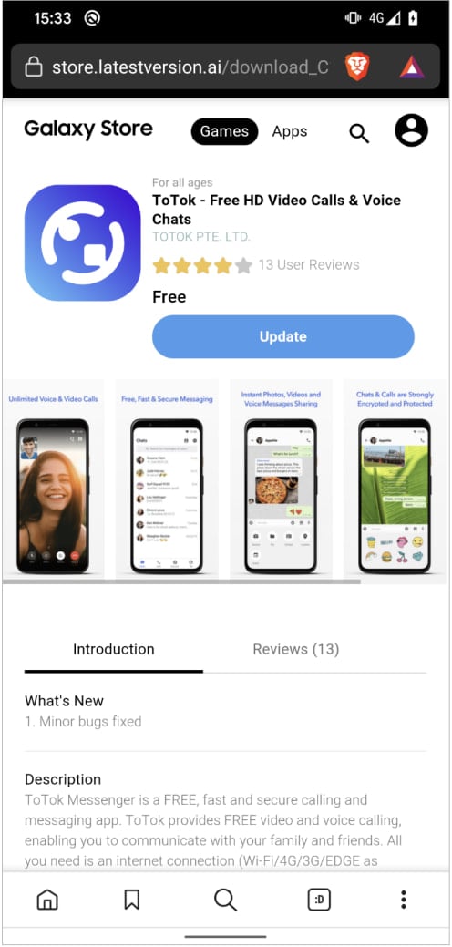 Fake Galaxy Store page promoting the spyware app