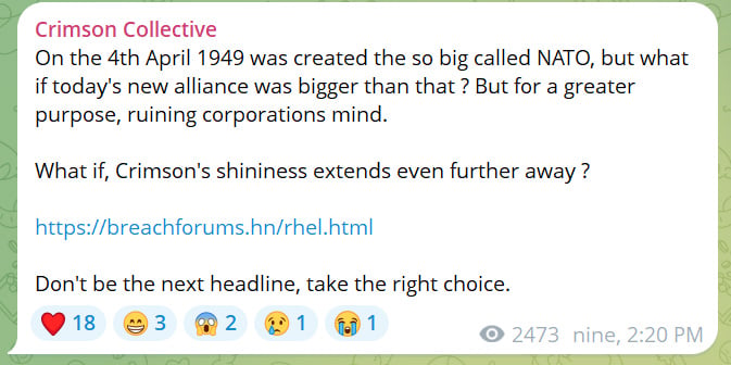 Crimson Collective's Telegram post