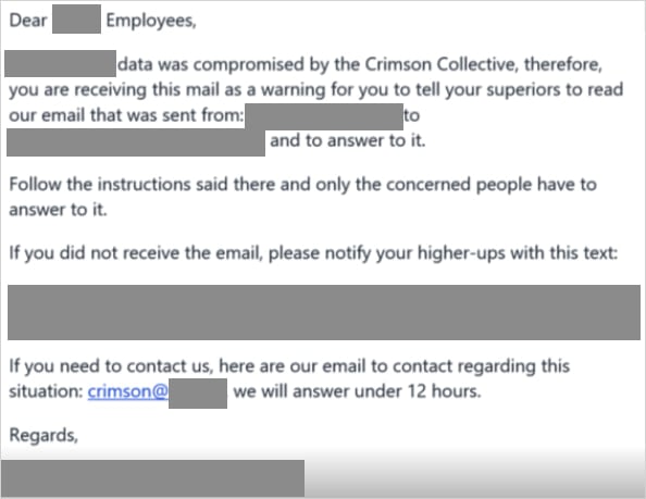 The Crimson Collective ransom note