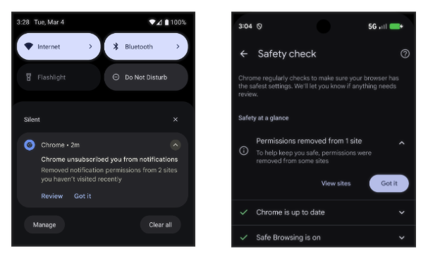 Google Chrome notification permissions revoked