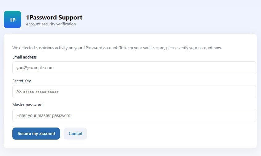 The landing page asking for the master password