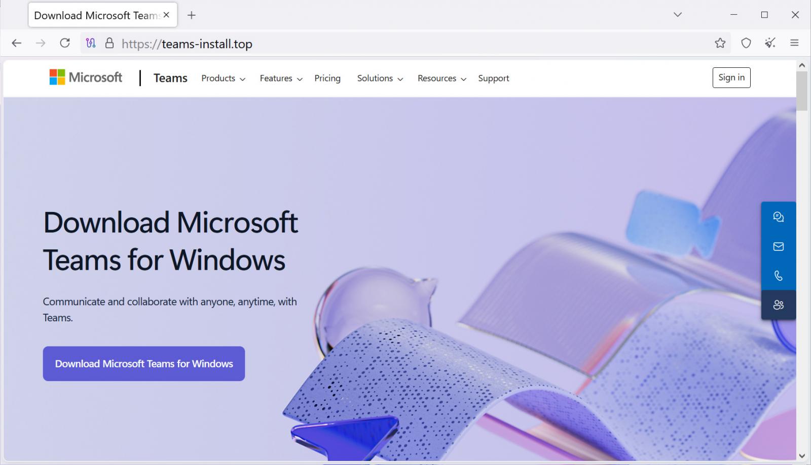 Fake Microsoft Teams download site
