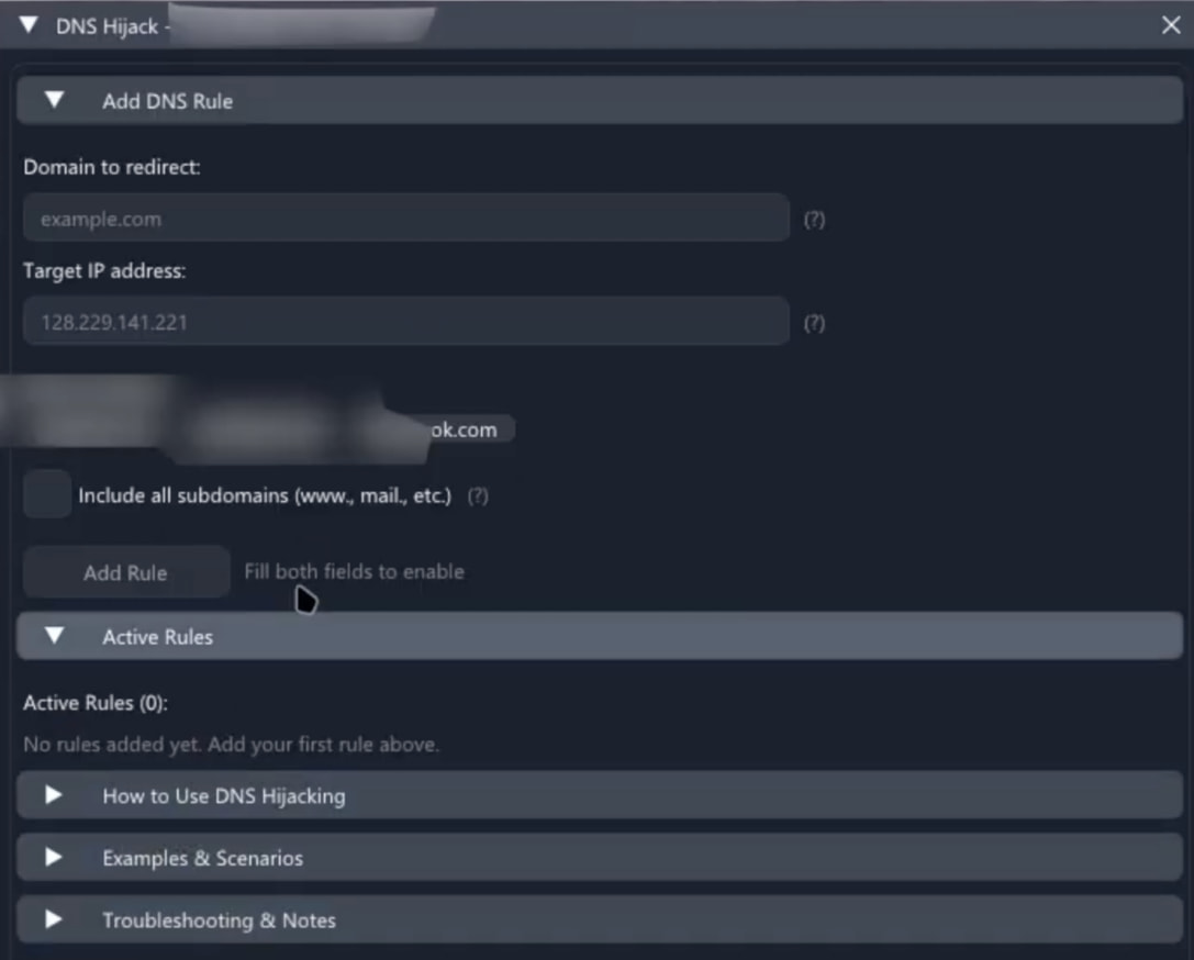 DNS hijacking module