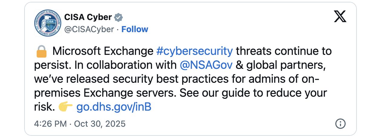 CISA Exchange advisory