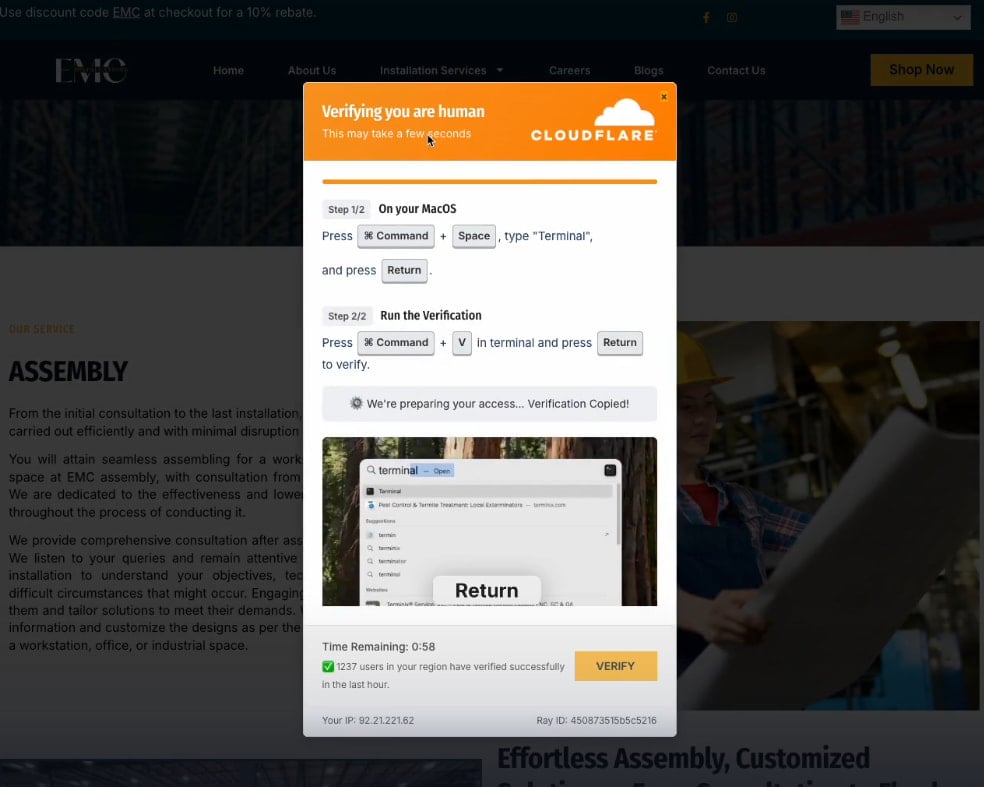 Advanced ClickFix page with video and timer