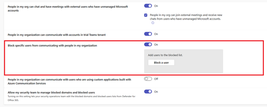 Toggle for blocking sender email addresses