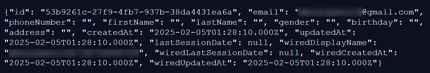 Example record from leaked data