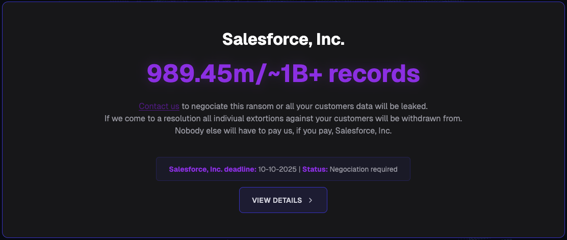 ShinyHunters Salesforce leaks site
