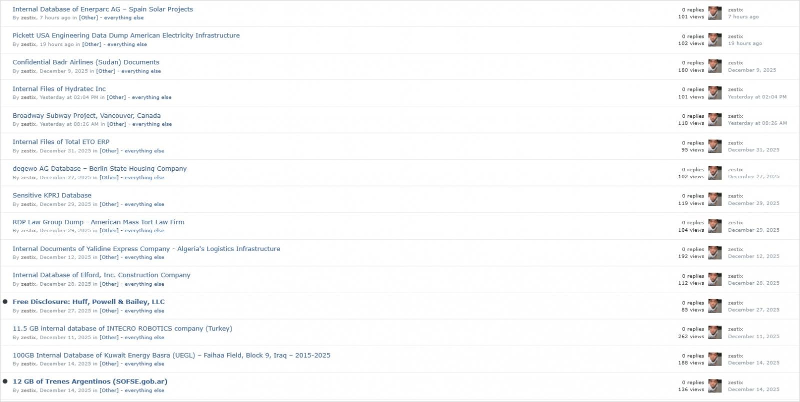 Sample of Zestix's offerings on underground forums