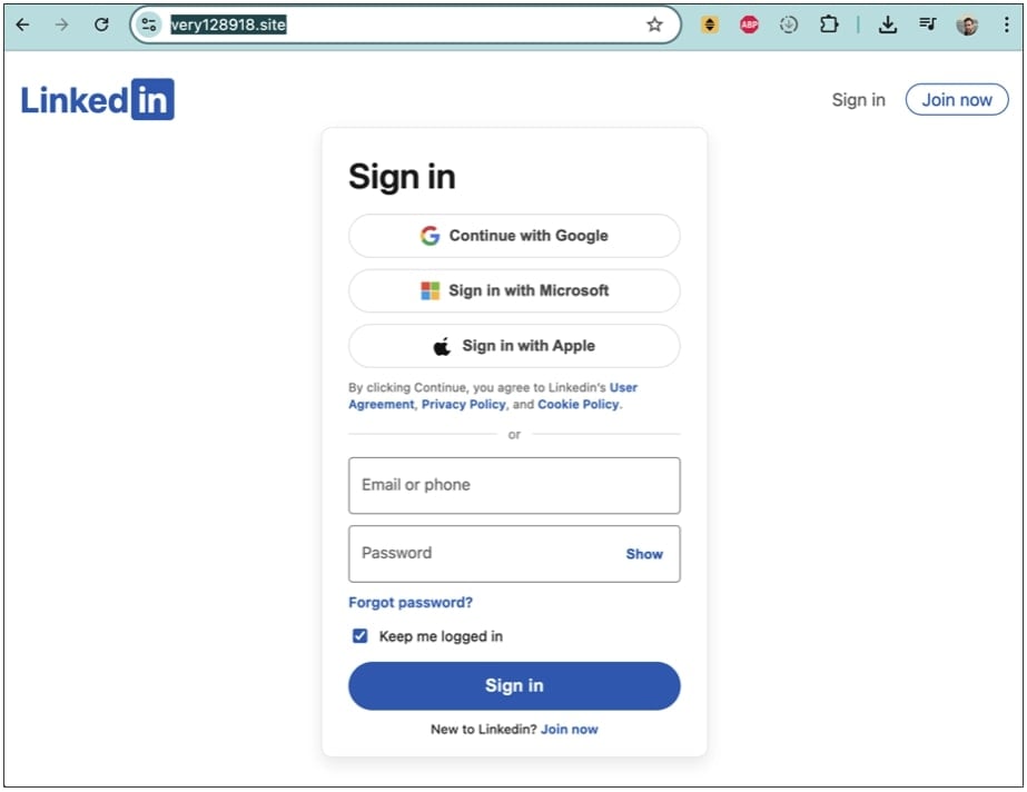 Second phishing domain on LinkedIn