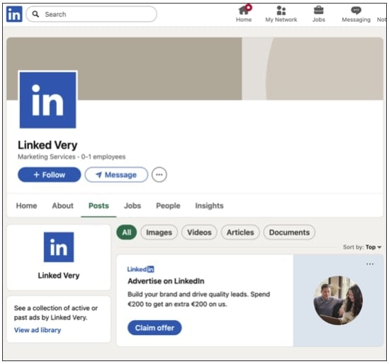 Fake LinkedIn company page impersonating LinkedIn