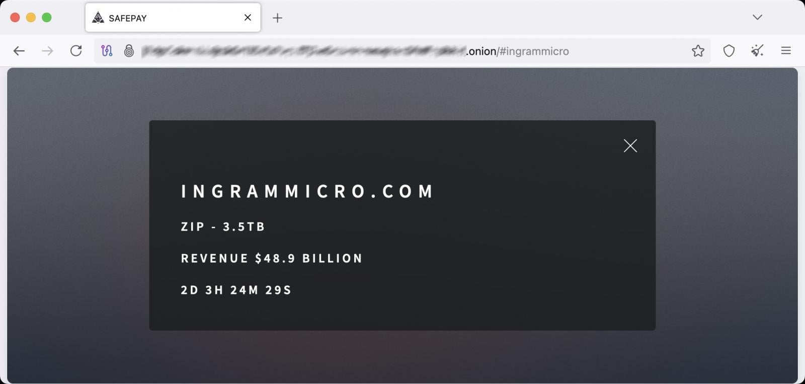 Ingram Micro on SafePay's leak site