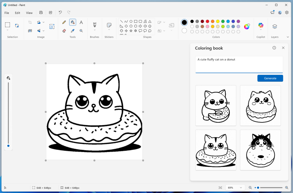 Paint's Coloring Book feature