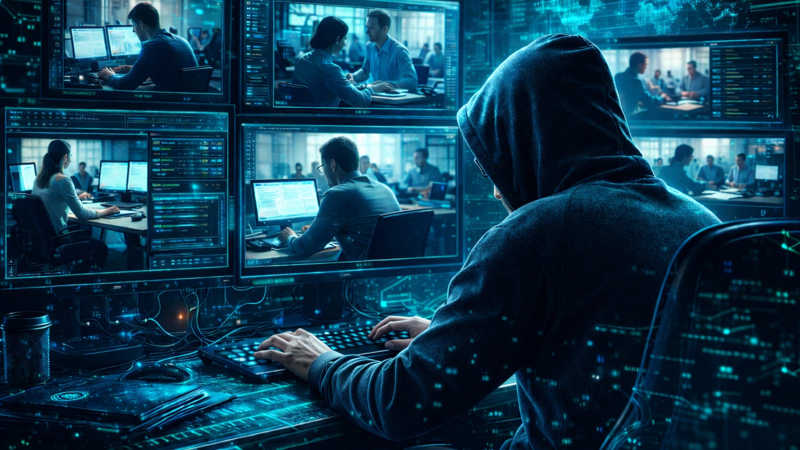 Hacker monitoring employees