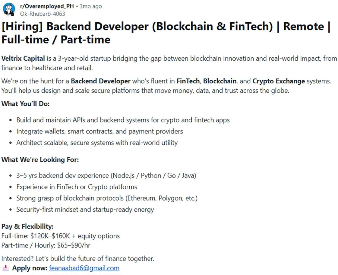 Fake job posting on Reddit
