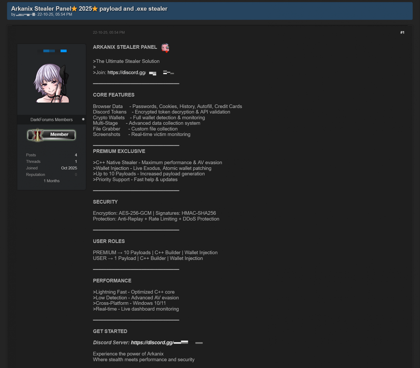 Arkanix promoted on hacker forums