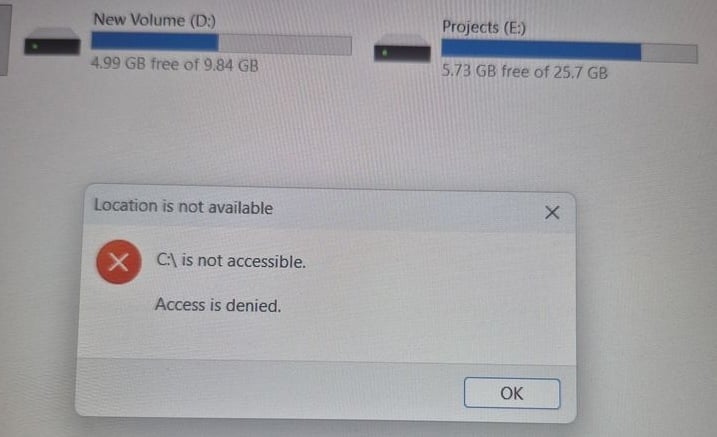 Windows C:\ drive access issues