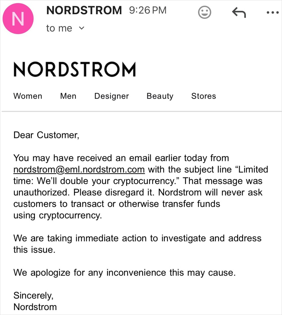 The follow-up communication by the firm