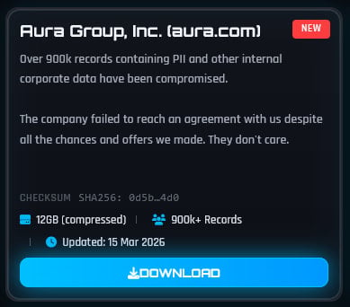 Leaked Aura data on the ShinyHunters site