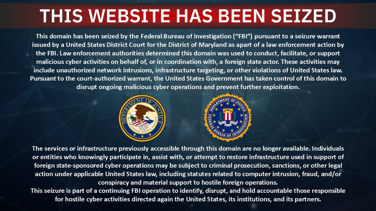 Seizure banner on Handala clearnet sites