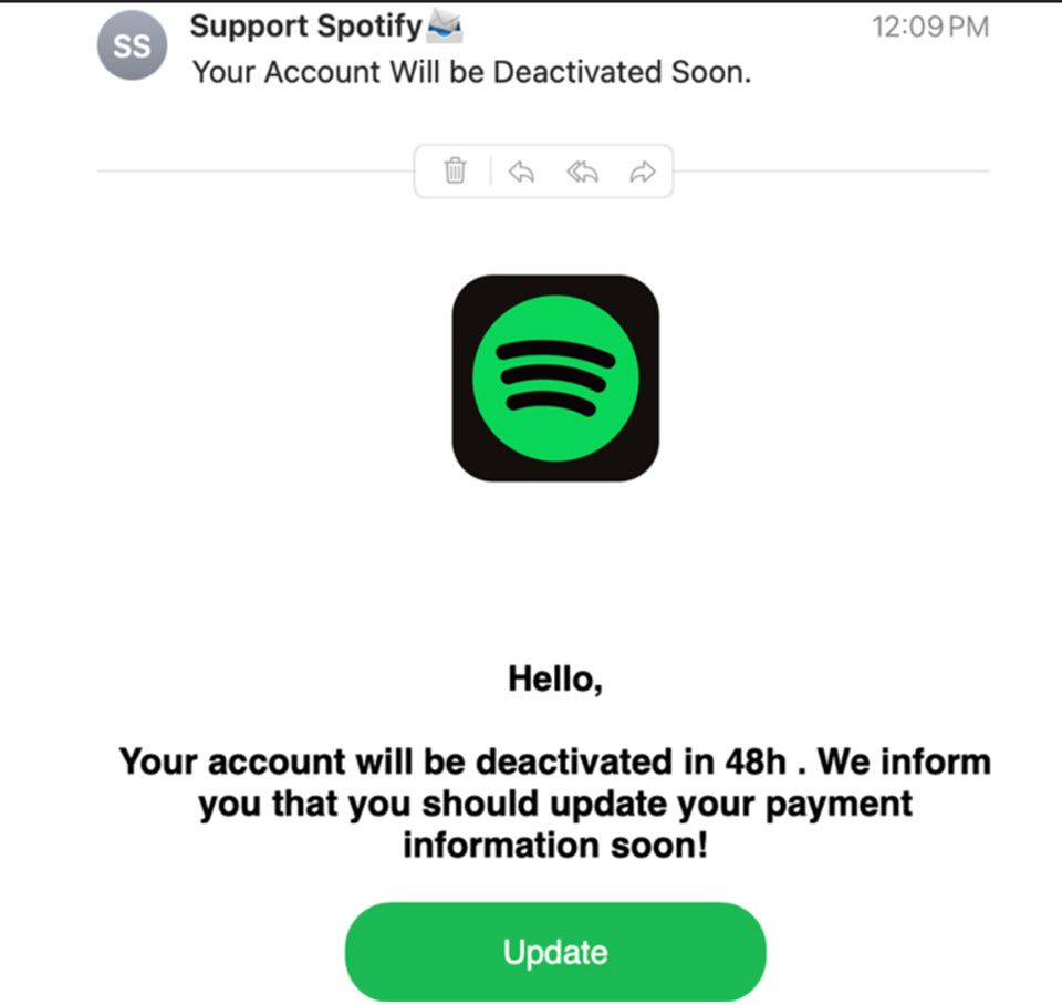 Example of a phishing email (source: Spotify.com)