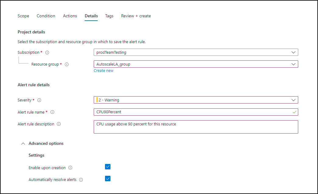 Creating an Azure Monitor alert