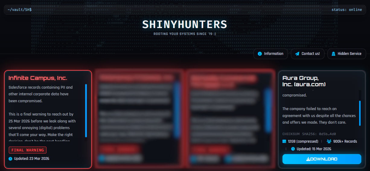 ShinyHunters lists Infinite Campus on its dark web site